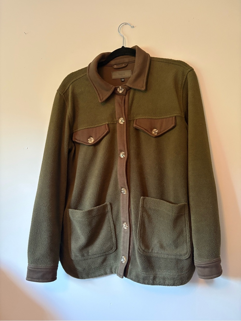BLANKNYC] Olive Green Fleece Shacket Button-Down Jacket - Size M